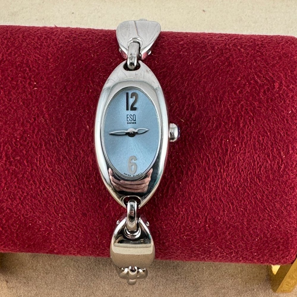 Vintage Movado ESQ Stainless Steel Watch Blue dial & Mariners G Link Bracelet